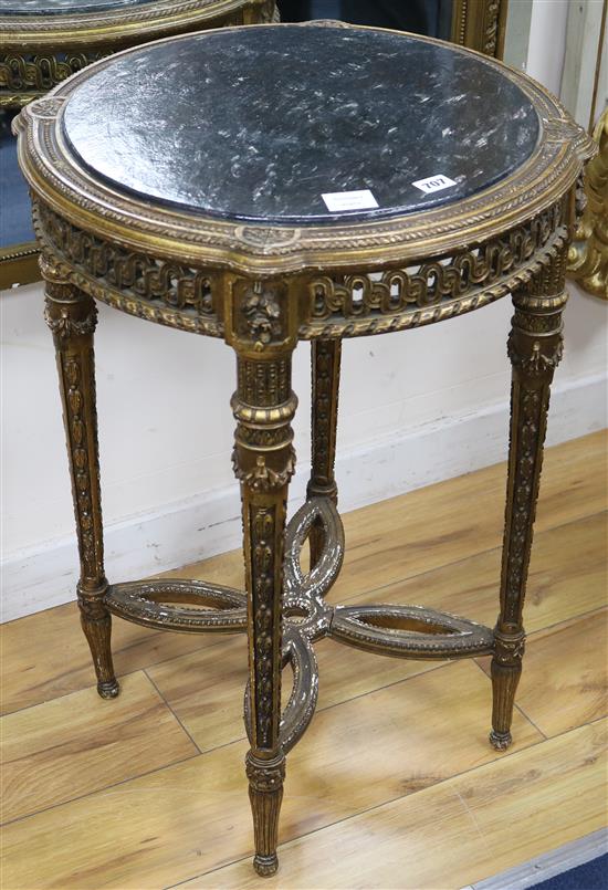 A French giltwood table with simulated marble top, H.75cm